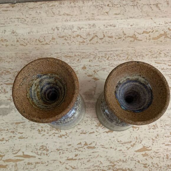 Set of two pottery goblets with purple & blue  drippy glaze. - Picture 4 of 8